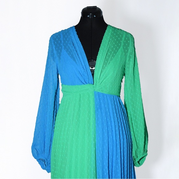 ASOS 70s maxi dress color block twist front pleated - Picture 2 of 8